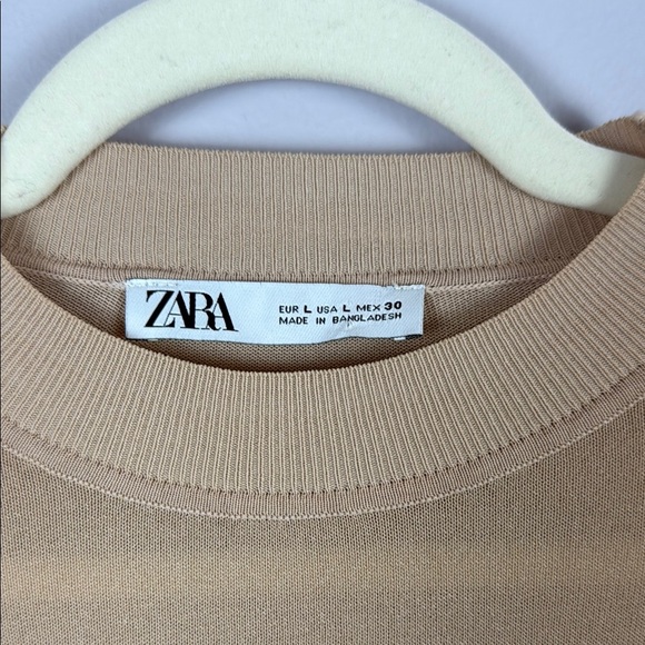 Zara Tan Crewneck Sweater Fitted Lightweight Knit Size Large - Picture 3 of 8